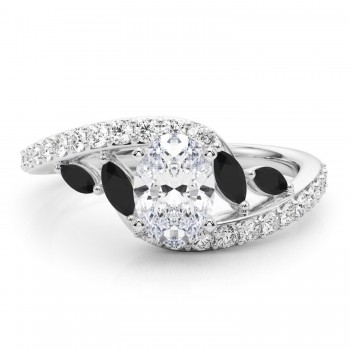 Swirl Design Lab Grown Diamond & Marquise Lab Black Lab Grown Diamond Engagement Ring in Platinum (0.63ct)